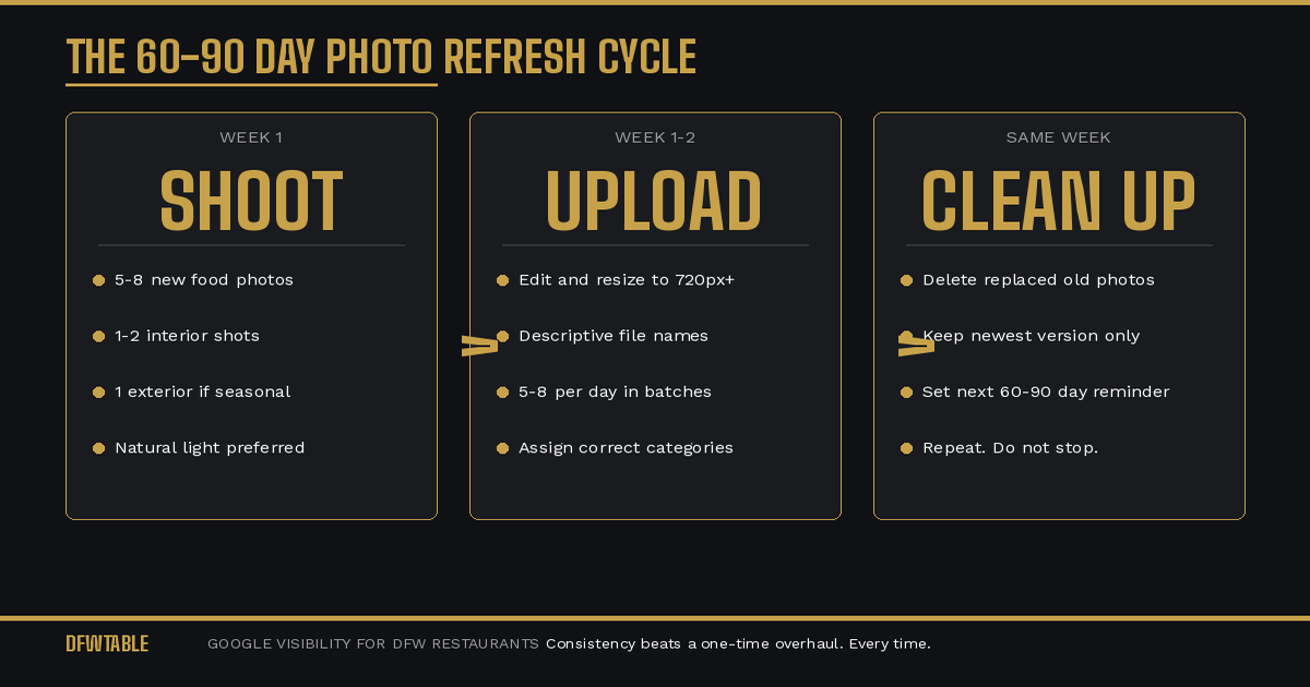 Restaurant Google photo refresh cycle showing how often to update every 60 to 90 days