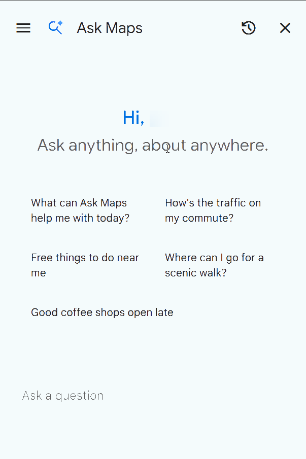 google-ask-maps-ai-interface-onboarding Official Google Ask Maps AI conversational search interface template.